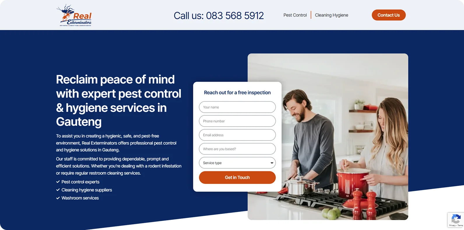 Real Exterminators website design and development by our Cape Town small business web design team and Johannesburg SEO experts